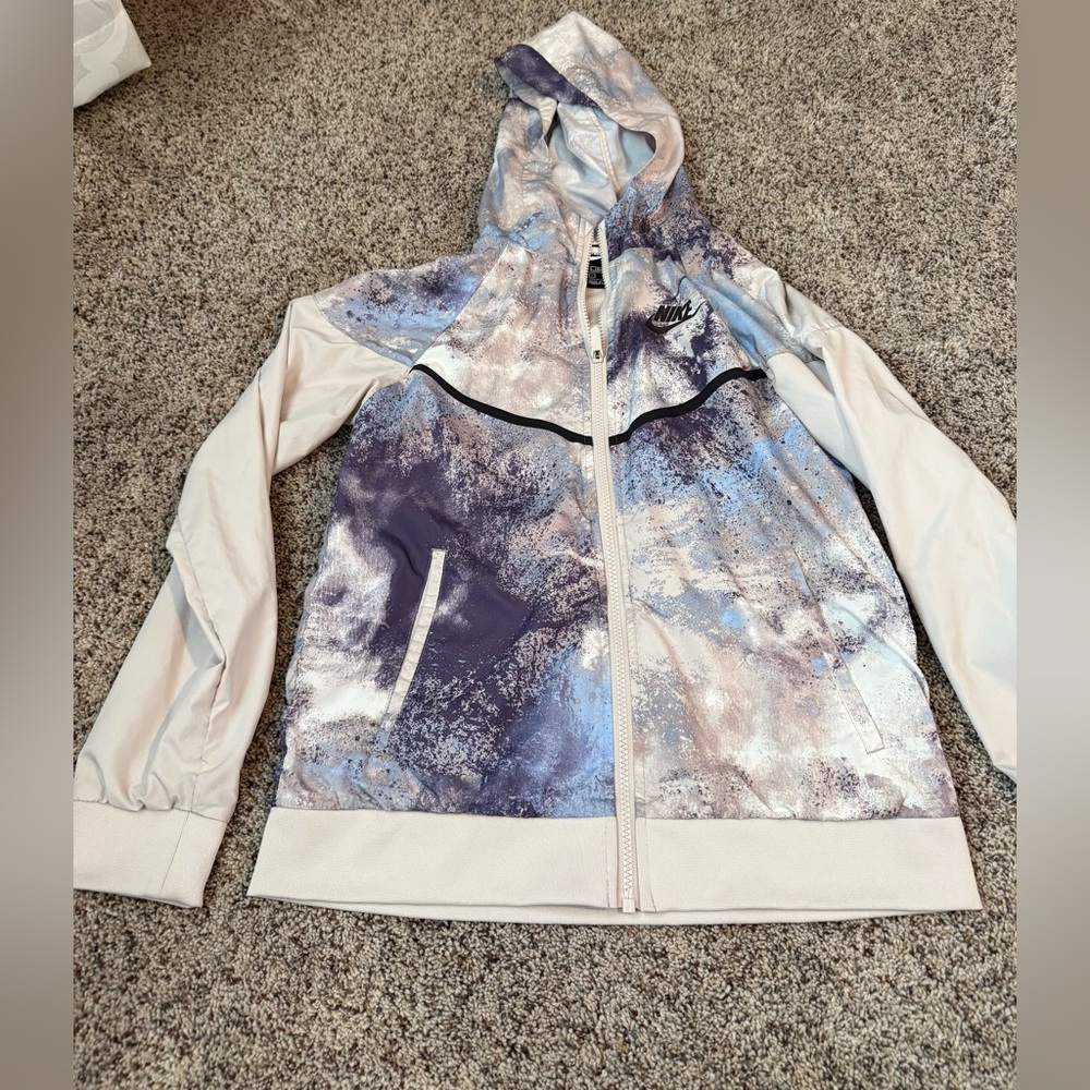 Nike Youth Windrunner Hooded Jacket Graphic Gray & Blue Full Zip - Size Large